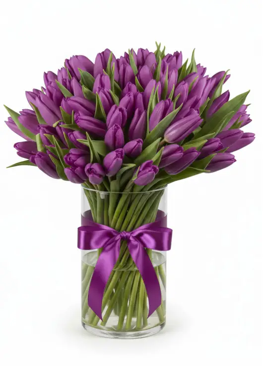 Bouquet of 75 violet tulips (imported, Netherlands)