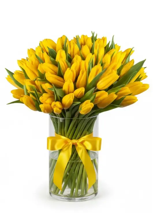 Bouquet of 75 yellow tulips (imported, Netherlands)