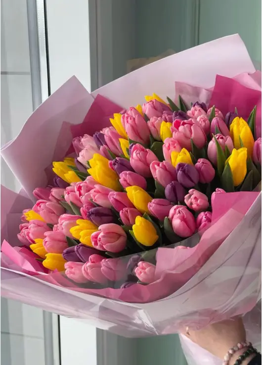 Bouquet of 75 mixed tulips (imported, Netherlands)