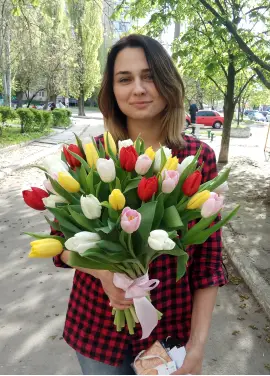 Bouquet of 25 mixed tulips (imported, Netherlands)