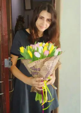 Bouquet of 35 mixed tulips (imported, Netherlands)