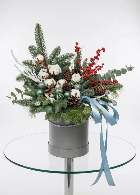 Happy New Year box with flowers and trees