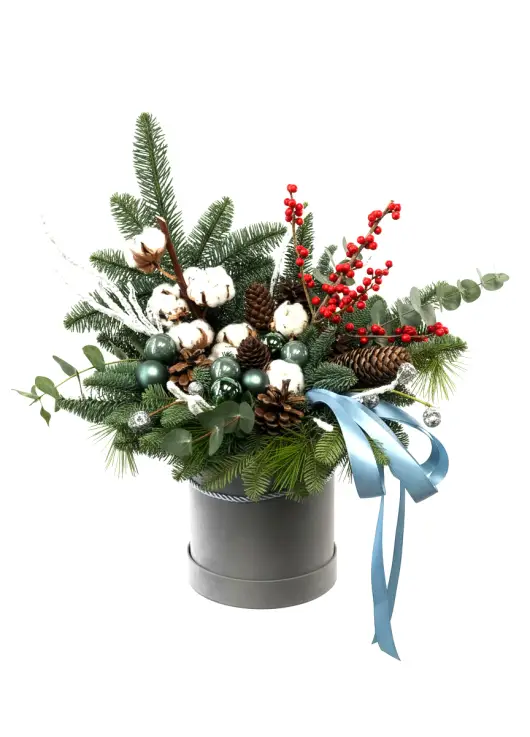 Happy New Year box with flowers and trees