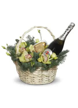 X-mas basket for present with orchids and Martini