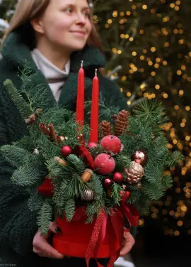 Christmas box with flowers and trees