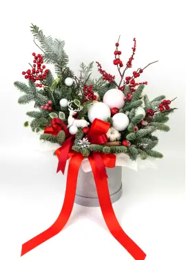 New Year gift box with greenery