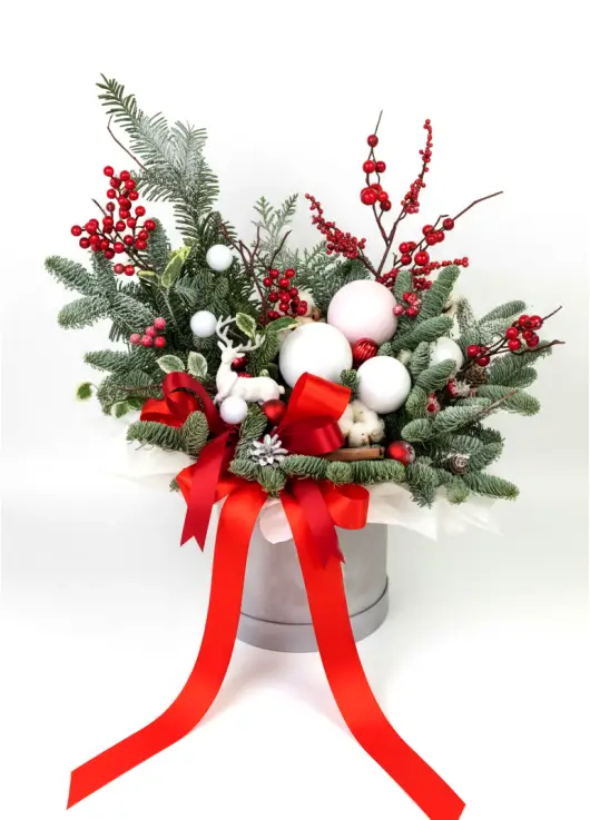 New Year gift box with greenery
