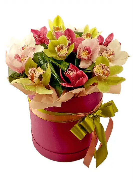 Orchids mix in a hat box Orchids mix in a hat box