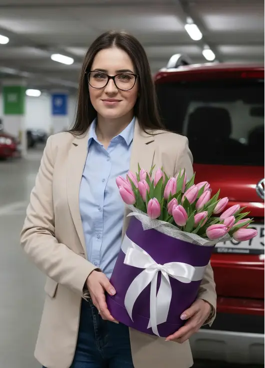 25 pink tulips in a box (imported, Netherlands)
