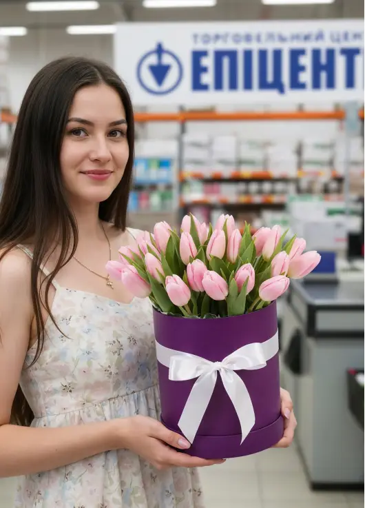 25 pink tulips in a box (imported, Netherlands)