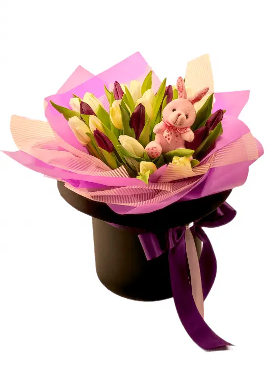 Magician hat with bunny and tulips Magician hat with bunny and tulips